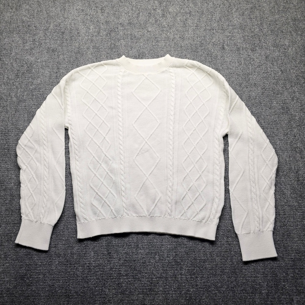 Edikted White Cable Knit Cotton Sweater Crew Neck Long Sleeve Small